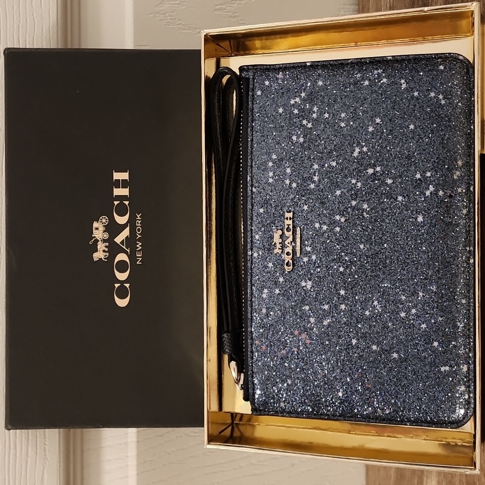 Coach Small Wristlet, Blue-Glitter